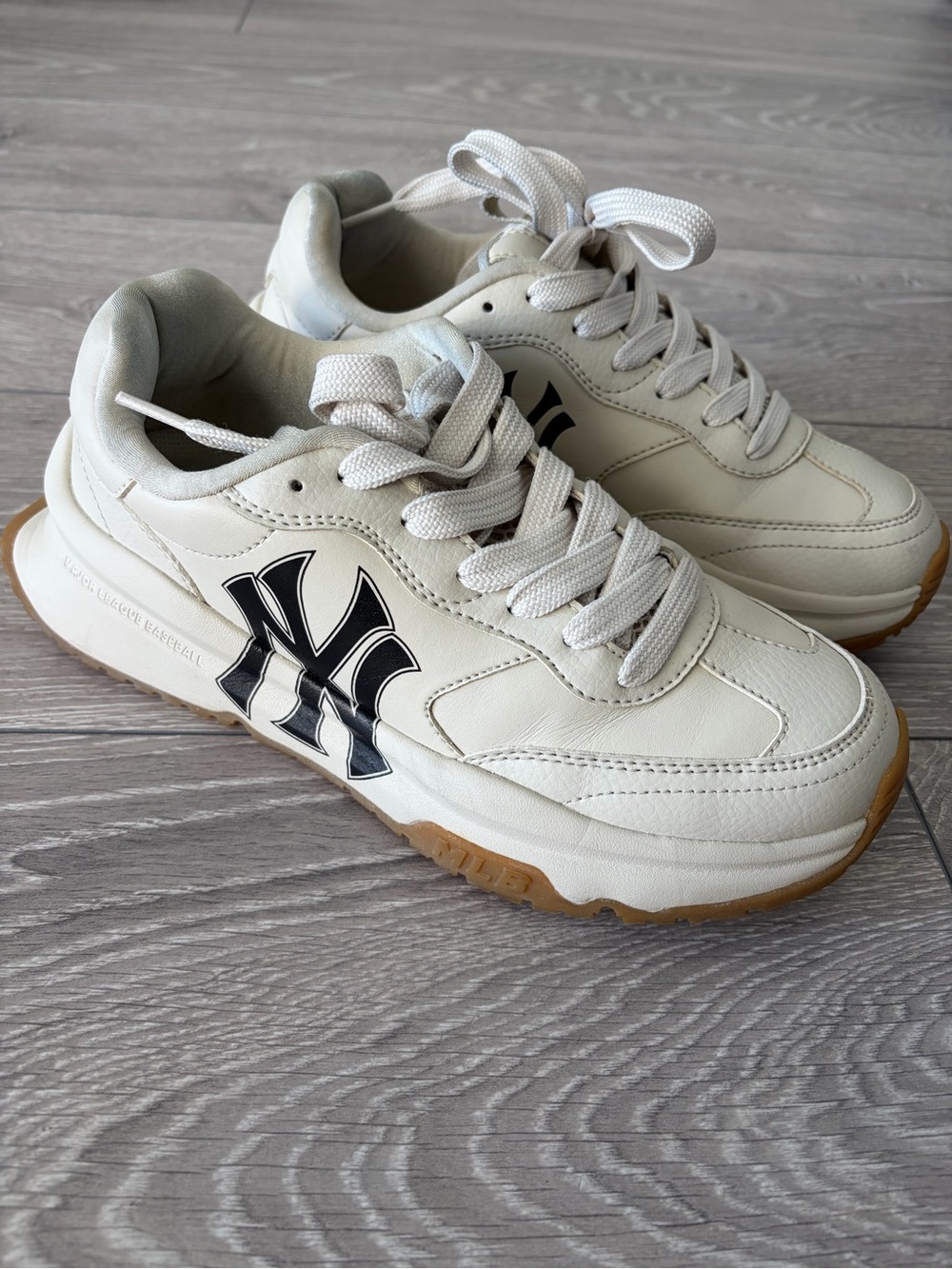 MLB Off-White Leather Sneakers with Black Logo